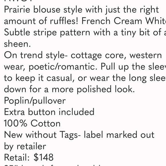 Kate Spade Glen Stripe White Ruffle blouse XS - Picture 7 of 7